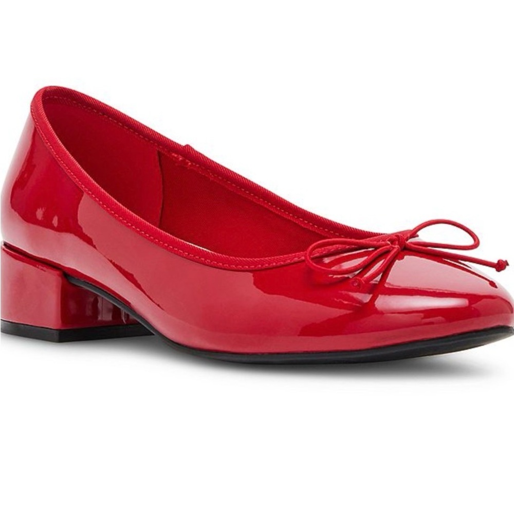 Red Patent Ballet Block-Heel Flats